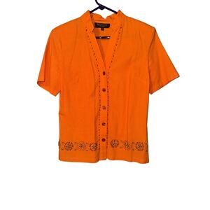 Vintage Montee Collection Orange Button Front Beaded Boho Shirt Blouse SZ 8